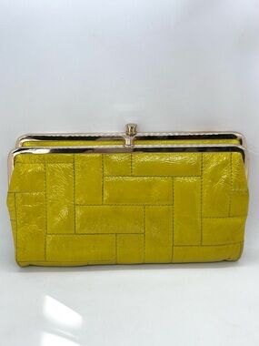 Hobo Lauren Double Frame Clutch Wallet Yellow Patent Leather